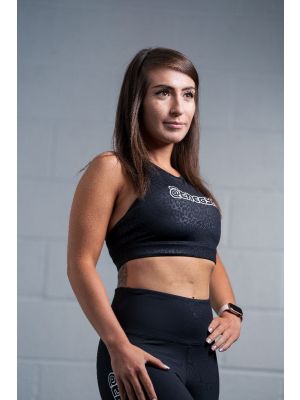 Petite @theGym'er, Emily, is size X-Small of the Black-Leopard Sports Bra. 