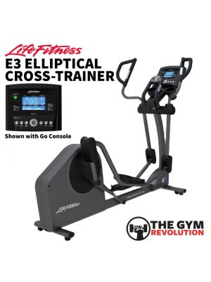 Life Fitness E3 Elliptical Cross-Trainer shown with Go Console. Track Connect Console also available. 