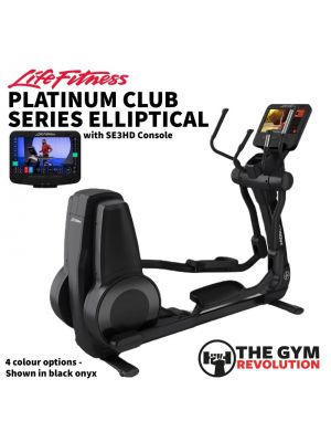 Life Fitness PLATINUM CLUB SERIES ELLIPTICAL CROSS-TRAINER with SE3HD Consoles, shown in Black Onyx colourways. 