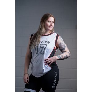 Power athlete, Liz, letting her hair down. Size: Large. 