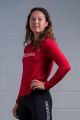 Pole Vaulter, Esther, wearing size Small in the Open-Back Top in Red. 