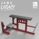 JAWS Straddle Bench shown with red frame and black upholstery. 