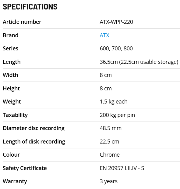 Details of the WPP-220 storage pins